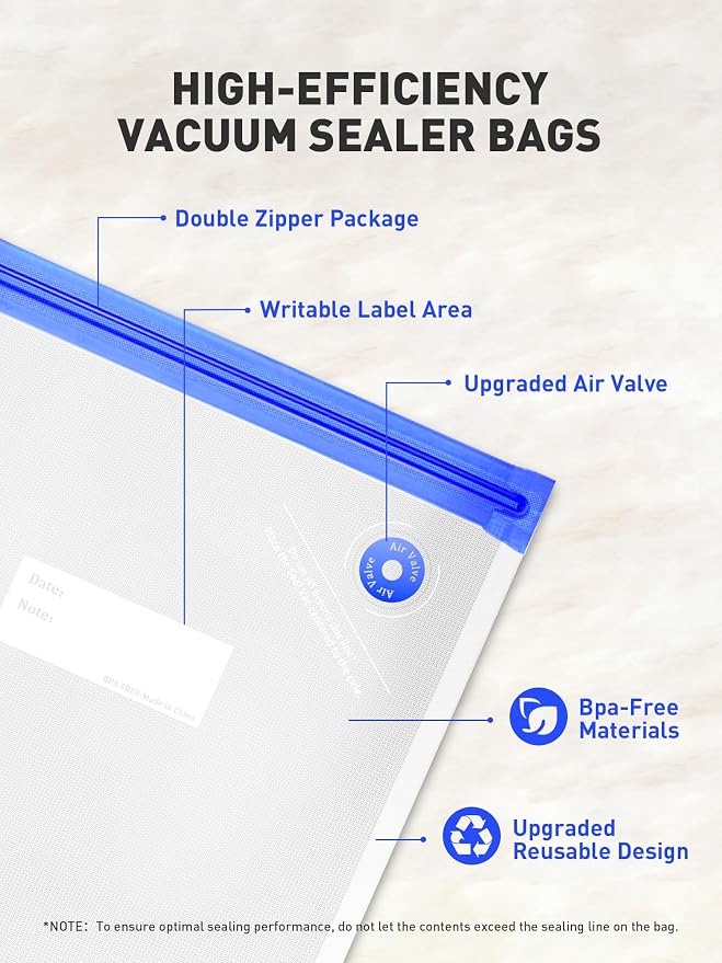 30 Pcs Reusable Vacuum Sealer Bags for Food, 2 Size BPA-Free Vacuum Storage Bags with Sealing Clips & Leak-Proof Design for Sous Vide Cooking, Freezer, Microwave Heating