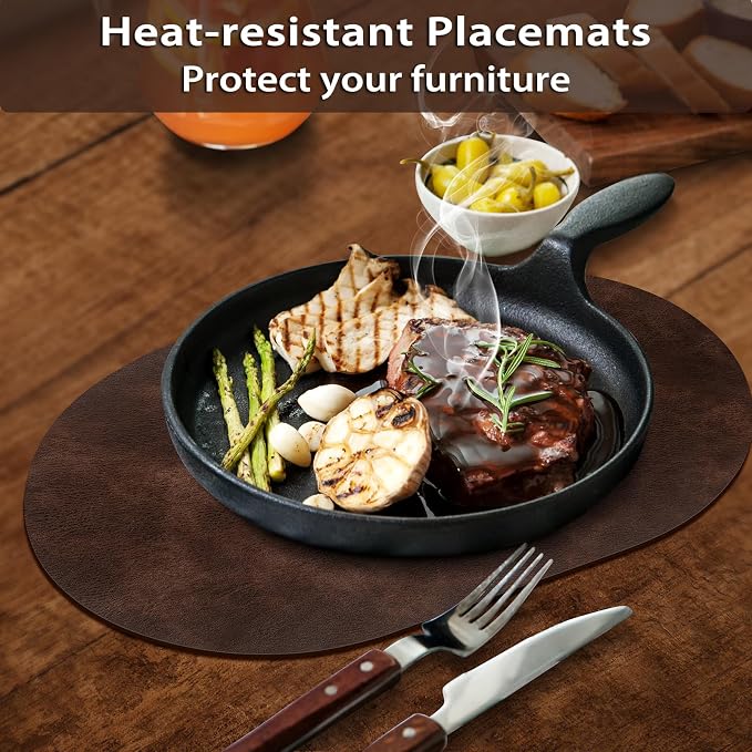 ADRIMER Placemats, Heat Resistant Oval Placemats Set of 4 Washable 12 x 17 Inch, Waterproof Table Mats, Wipeable Pu Place Mats for Kitchen, Dining Room, Coffee