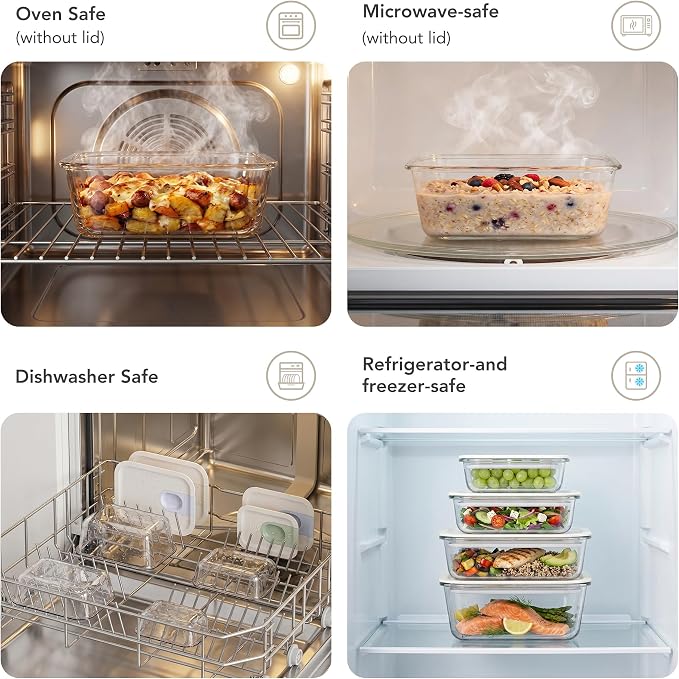 4 Pack 129 oz Glass Meal Prep ContainersGlass Food Storage Containers with One-Hand Slide LidBorosilicate Airtight Portion Control Containers, MicrowaveOven Freezer Safe, BPA Free