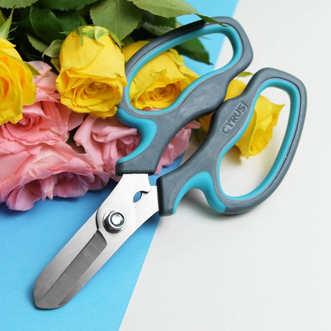 Blue Stainless Steel Floral Shears with Integrated Stab Remover | Sharp Smooth Blades Flower Scissors, Soft Anti-Slip Grips Rose Snips, Perfect For Floral Design And Daily Rose Pruning Work