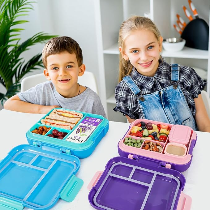Caperci Bento Box for Kids Age 4-8 - Leak-Proof Toddler Lunch Box Container with 2 Modular Containers & 4 Compartments, Hold 4.8 Cups, Portable Handle, BPA-Free, Microwave/Dishwasher Safe (Sea Life)