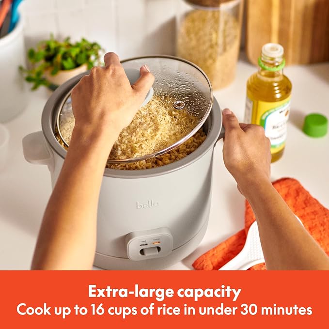 bella 16-Cup Rice Cooker and Steamer, Oatmilk