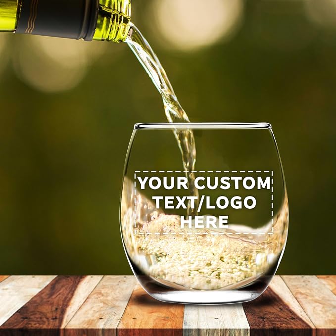 Custom Mikonos Stemless Wine Glasses 11.5 oz. Set of 10/50/100, Personalized Bulk Pack - Restaurant Glassware, Perfect for Red Wine, White Wine, Cocktails - Clear