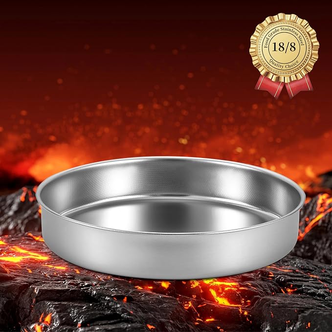 Inqibee 8-9.5 Inch Round Cake Pan Set, Stainless Steel Textured Bottom | Tri-ply Stainless Steel, Rolled Rim Layer Cake Bakeware, Oven & Dishwasher Safe, Healthy Non-Toxic for Birthday Wedding Cake
