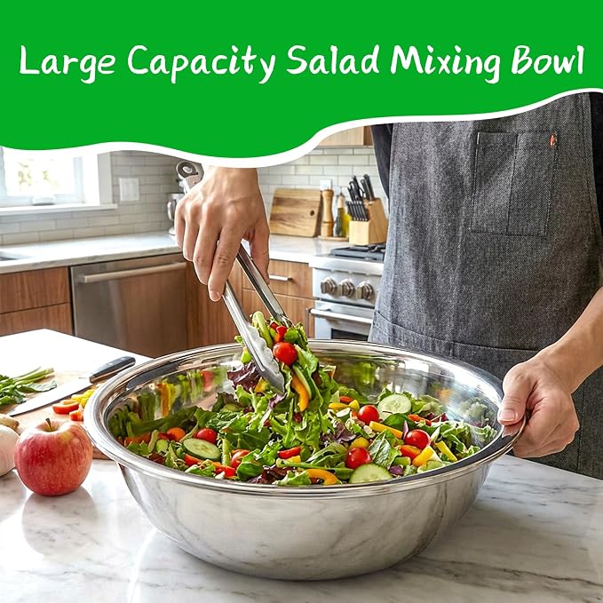 WUWEOT 3 Pack 10 Quart Large Mixing Bowl, Stainless Steel Oversized Salad Bowls, All-Purpose Metal Serving Basin for Home Commercial Prepping Baking Marinating Cooking Brining Mixing