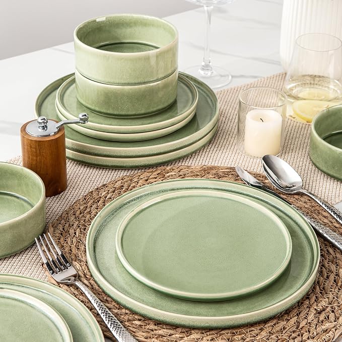 AmorArc Ceramic Dinnerware Sets for 6,18 Piece Plates and Bowls Sets Dishes | Stoneware Handmade Reactive Glaze Dishes Set | Highly Chip and Crack Resistant | Dishwasher & Microwave Safe