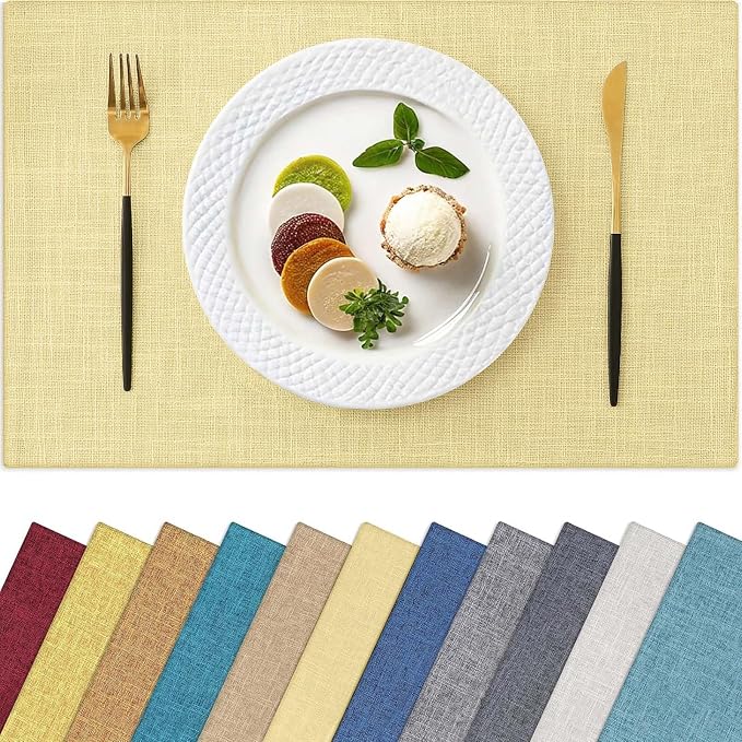 Homaxy Cloths Placemats for Dining Table Set of 6, 13" x 19", Lemon Yellow | Heat Resistant, Washable, Cotton Linen Blend Table Mats, Easy to Clean Place Mats, Indoor Outdoor