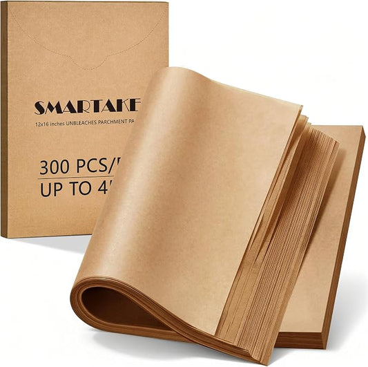 SMARTAKE 300 Pcs Parchment Paper Baking Sheets, Pre-Cut, 12x16 Inches | Unbleached Non-Stick Greaseproof Baking Paper, Oven Safe up to 450°F, for Frying Grilling Steaming Bread Cakes Cookies Meats
