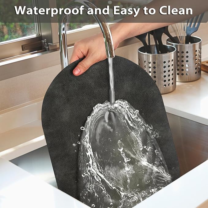 ADRIMER Placemats, Heat Resistant Oval Placemats Set of 4 Washable 12 x 17 Inch, Waterproof Table Mats, Wipeable Pu Place Mats for Kitchen, Dark Grey