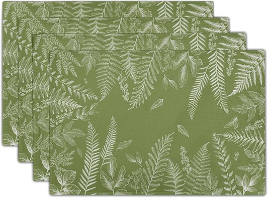 Spring Wild Fern Leaf Plants Placemats Set of 4, 12 x 18 Inch Green Place Mats Washable Kitchen Dining Linen Table Mats for Dining Table Kitchen Decoration