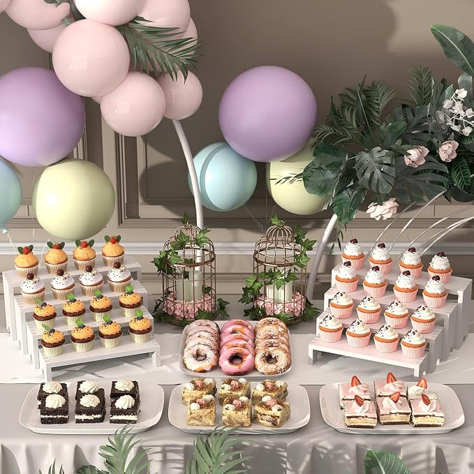 4 Set White Wood Tiered Riser Display Stands for Vendor Events,Stackable Wooden Cupcake Stand,Farmhouse Decor Wood Dessert Table Display Set,Vendor Booth Display Items,Food Display Risers for Party