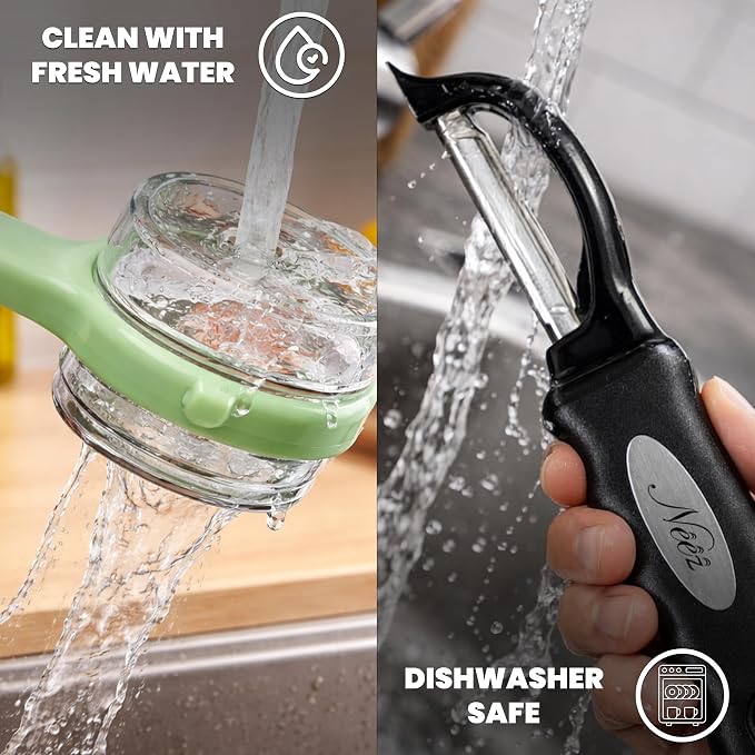 Swivel Vegetable Peeler + Fruit Peeler with Container & Cleaning Brush, Ultra Sharp Stainless Steel Blades, Ergonomic Soft Grip Handle, Multi-Purpose Peeling Knife for Potato, Carrot, Apple,3 pcs