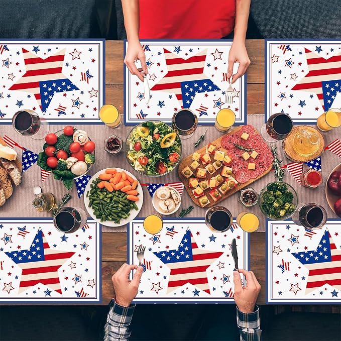 50 PCS Disposable Paper Placemats 4th of July Place mats(A) | 11x16 inch Patriotic Freedom Stars Table Mats Holiday Indoor Outdoor Party Kitchen Dining Table Decorations