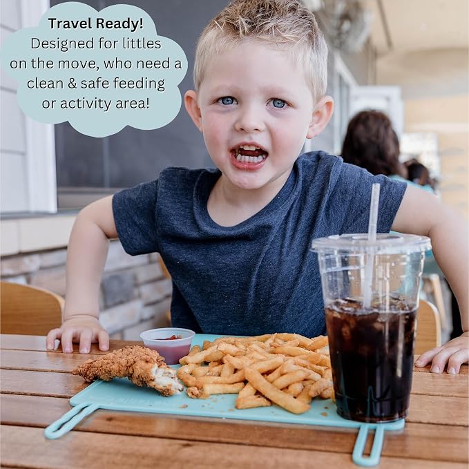 Silicone Placemats for Toddlers with Patented Edge Bumper | Kids Placemats Non Slip Travel Ready | Baby Placemat BPA Free for Restaurant Dining Table | Hunter Green