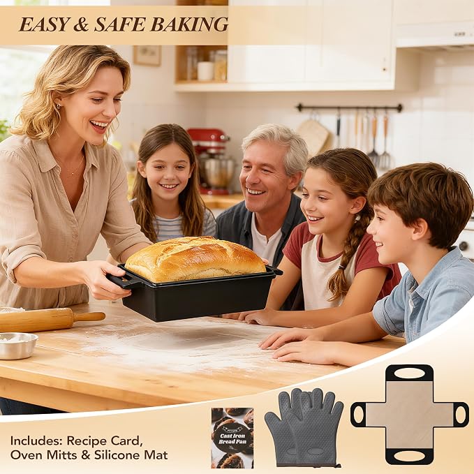 ROTTOGOON 2 in 1 Cast Iron Loaf Pan with Lid,Even Heat Distribution Bread Baking Pans for Sourdough, Homemade Bread,Cake and Meatloaf