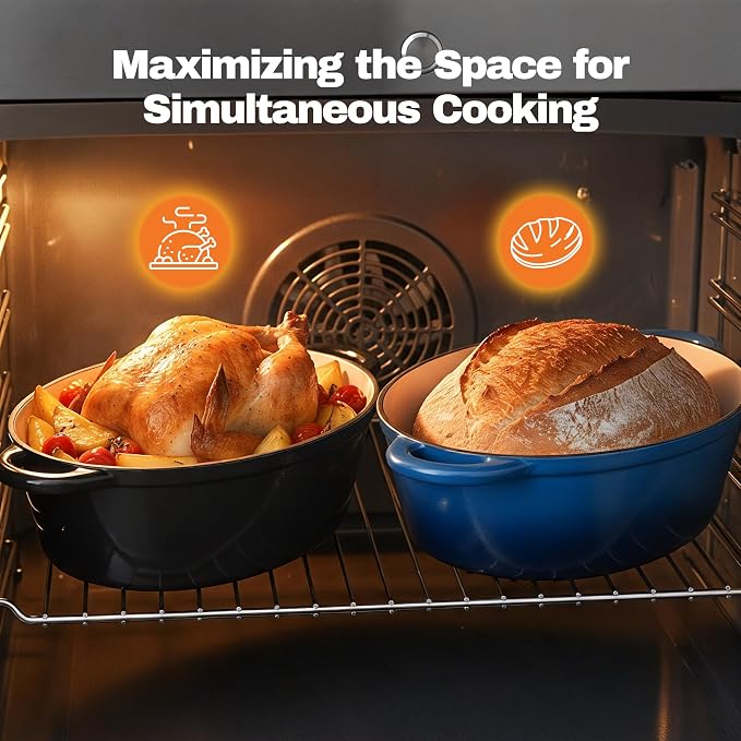 Oval Dutch Oven for Bread Baking, 4.5 Quart Non Stick Enameled Cast Iron Dutch Oven Pot with Lid, Oven Safe Oval Casserole with Lid up to 500°F for Baking, Braising, Stews, Roasting (Black)