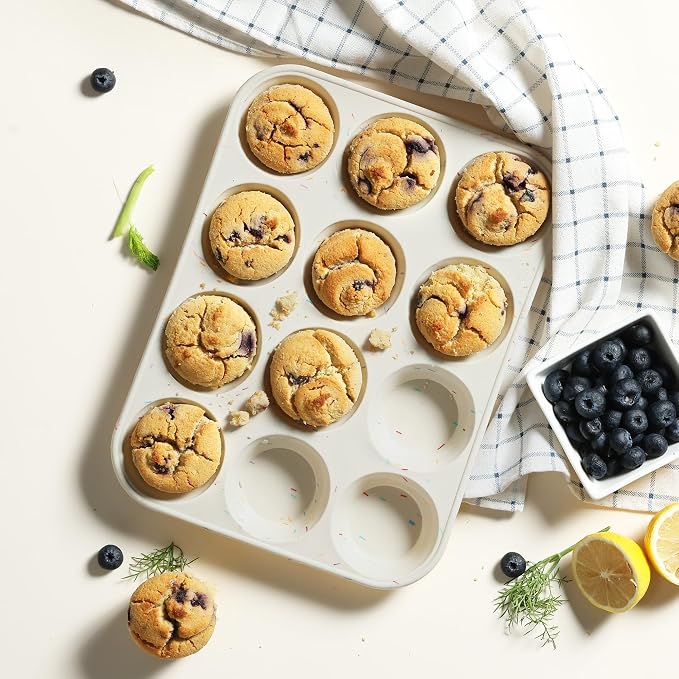 2 Pack 12 Cups Silicone Muffin Pan with Metal Reinforced Frame Regular Size Silicone Molds Cupcake Cake Baking Pans Cookie Baking Chocoflan Cupcake Mold Not Stainless Steel Ceramic Aluminum