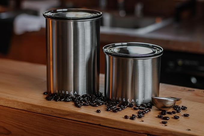 Planetary Design Airscape Stainless Steel Coffee Canister | Food Storage Container | US Patented Airtight Lid | Push Out Excess Air Preserve Food Freshness (Small, Matte Blue) | Food Storage Container | US Patented Airtight Lid | Push Out Excess Air Pr...