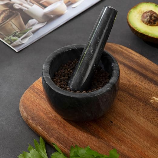 Marble Heavy Duty Mortar and Pestle Natural Marble Mortar and Pestle Set for Gourmet Cooking & Spice Grinding Make Fresh Guacamole, Salsa, Pesto, Stone Grinder Bowl, (7oz)