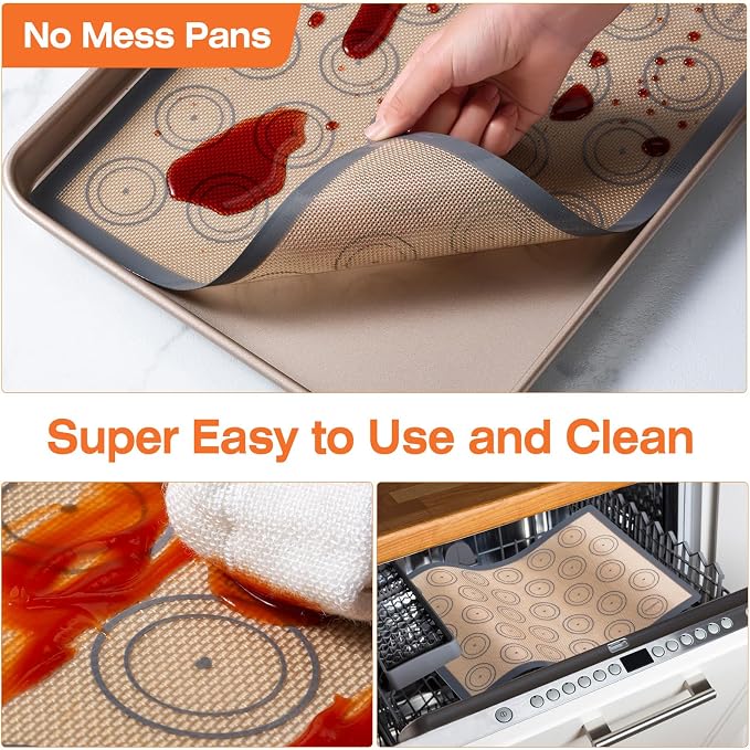 Angadona Macaron Silicone Baking Mats Kit (16pcs set) Macaroon Baking Mat Set of 2 Half Sheet Macaron Silicone Mat Nonstick Macaron Mat Sheet,6 Piping Tip,2 Piping Bag with 3 Bag Tie,2 coupler