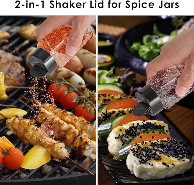 Saiveina 12 Pack Glass Spice Jars with Labels, 4oz Spices Containers Spice Jars with Black Shaker Lids, Empty Containers for Spice, Silicone Funnel and Pen Included