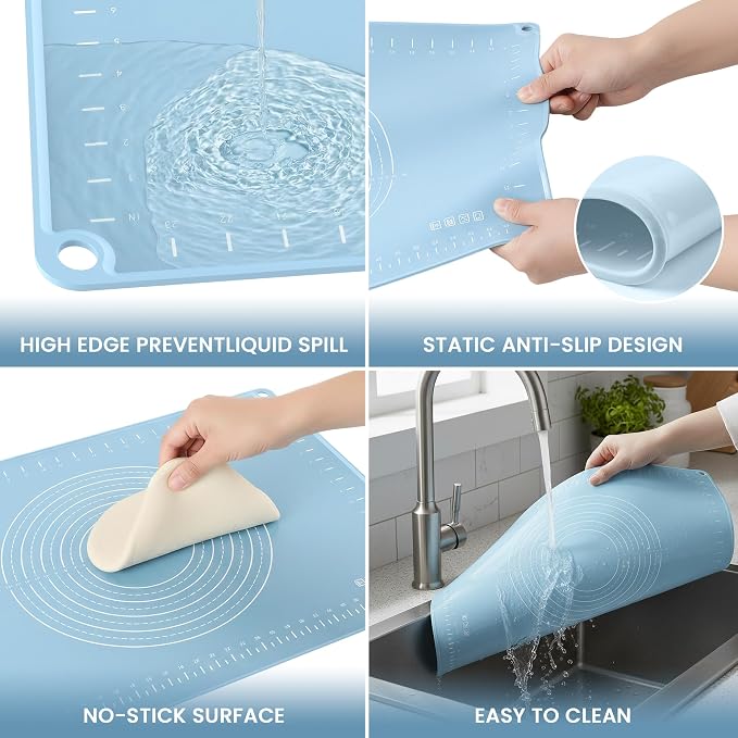 32x24 Silicone Rolling Mat Non-Stick Food Grade Baking Mat w/Measurements | Non-slip edges, heatproof silicone, nonstick, measuring guides, oven/dishwasher safe, tearproof, easy clean.