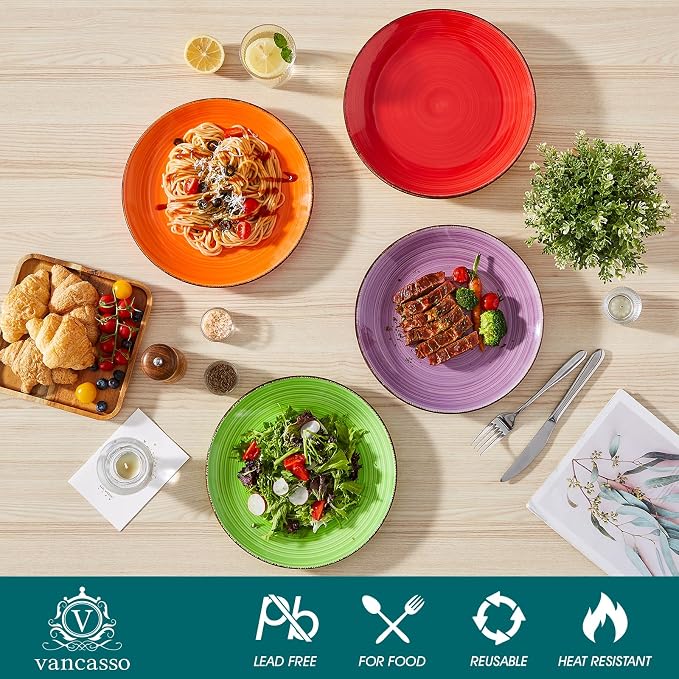 vancasso Bonita 10.5 Inch Ceramic Dinner Plates Set of 6, Warm Colors | Microwave and Oven Safe, Durable Glaze Resists Scratches and Chips, Set of 6 Stackable, Colorful Bonita Design, Salad Plates