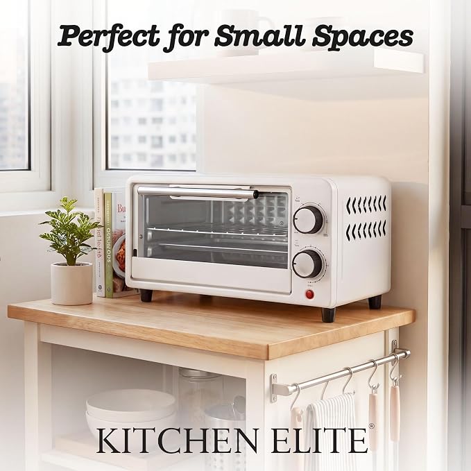 Kitchen Elite 4-Slice Countertop Toaster Oven, Stainless Steel Tray, White