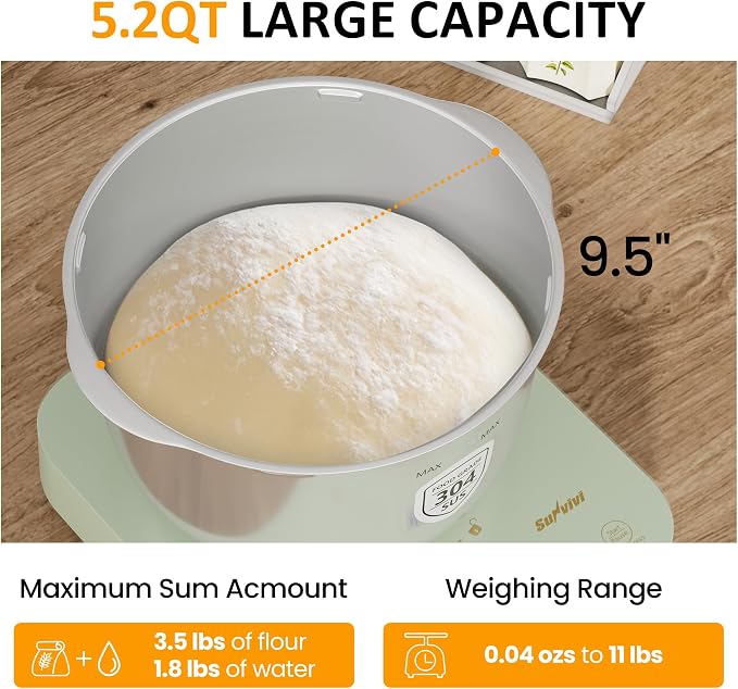 Sunvivi 5.2QT Electric Dough Maker with Ferment Function | Dough Mixer with Weighing Function, Household Bread Maker Flour Kneading Machine with Stainless Steel Bowl, Touch Panel