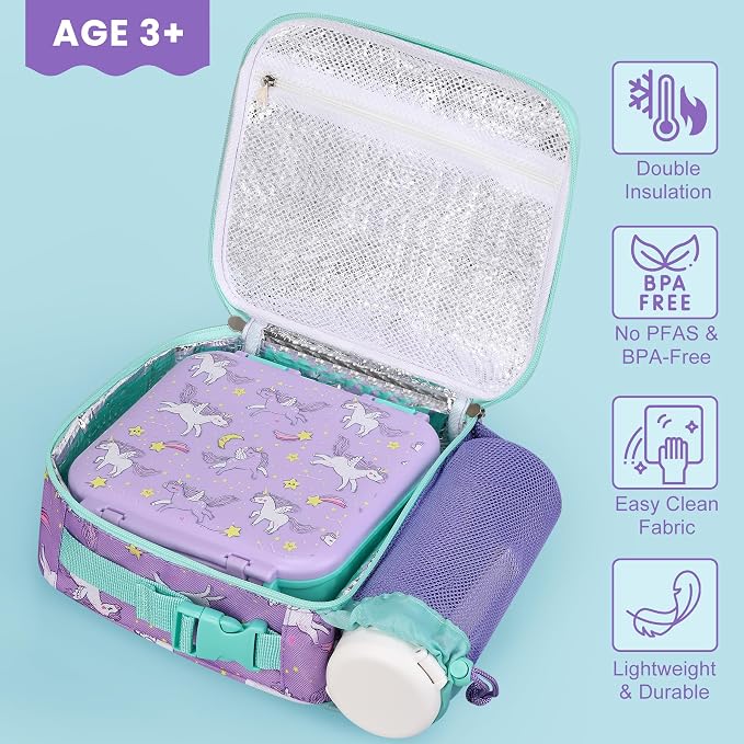 Kids Lunch Box Set with Bento Box, 9oz Stainless Steel Thermo & Insulated Lunch Bag – Hot & Cold Leakproof Lunch Container with Utensils for School & Travel