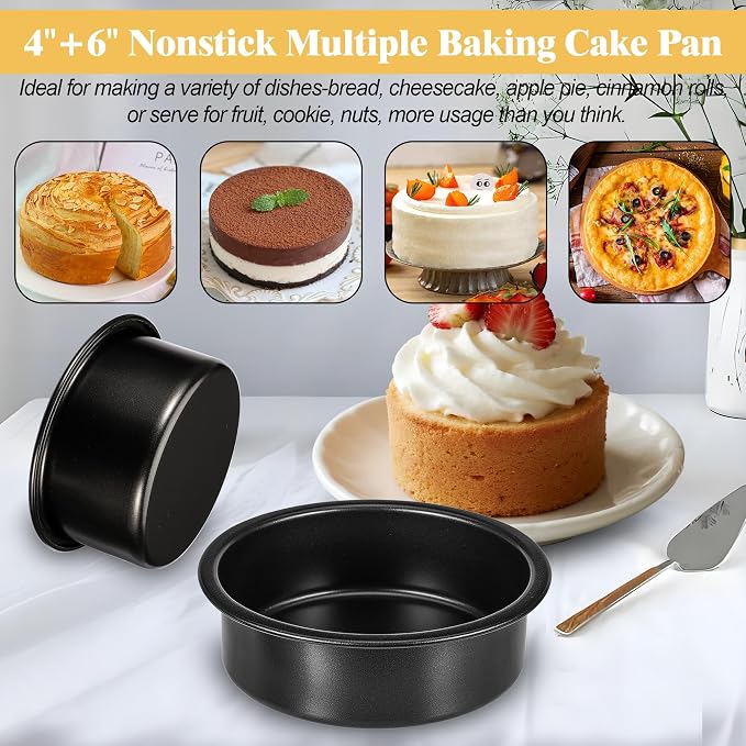 4 Inch & 6 Inch Cake Pans Set of 2, Nonstick Carbon Steel Round Cake Pans | Smash Small Cake Pans for Birthday Wedding Baking Layer Cake , Non Toxic Coating & Straight Side, Easy Clean & Easy Release