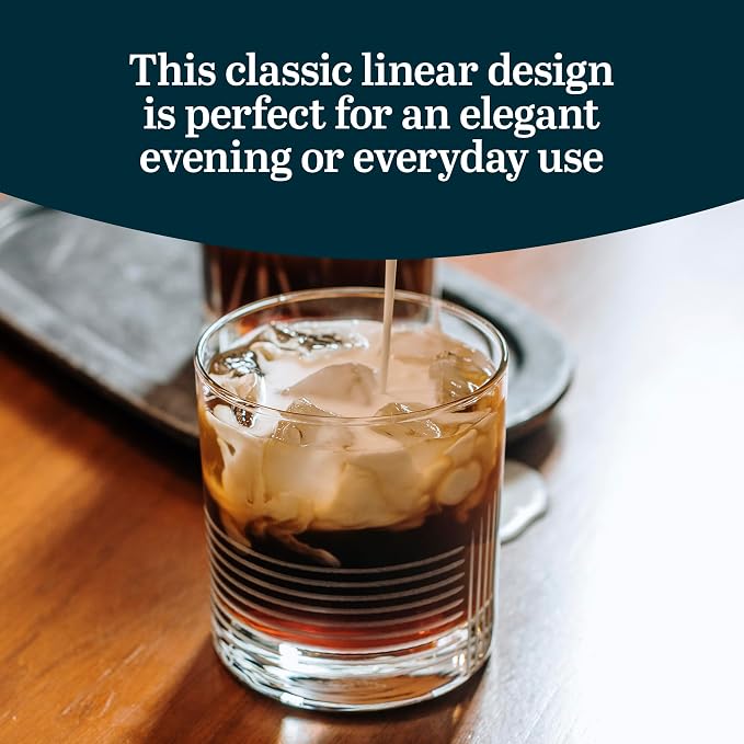 Libbey Cut Cocktails Rocks Glasses Set, Clean, Linear Glassware Drinking Glasses Set of 4, Dishwasher Safe Glasses for Weddings, Birthdays, and More