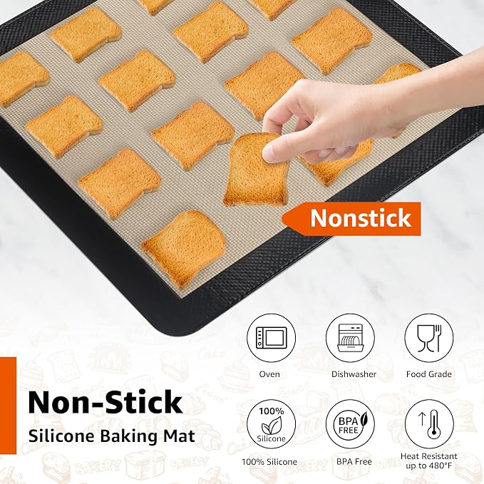 2Pcs Silicone Baking Mats for 12 Inch Cake Pan/12x12 Cheesecake Pan/Toaster Oven Air Fryer Liner, 11.75"Square Food Grade Silicone Mats for Baking, Non Slip Silicone Baking Sheet, Non Stick Reusable