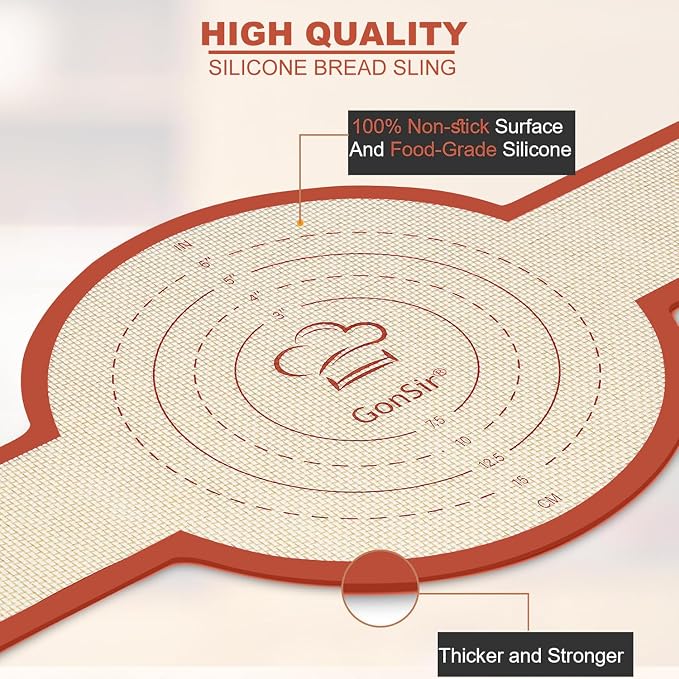 Silicone Bread Sling, 2Pcs Silicone Baking Sling with Longer Handles, Non-Stick & Easy Clean Dutch Oven Baking Mat to Transfer SourDough Easily, Reusable Bread Mat Set