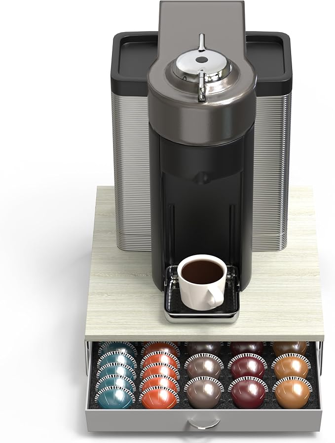 Deco Brothers Vertuo Pod Holder Drawer, Fits 30 Large or 60 Small Capsules | Compatible with Nespresso Pods, Maple
