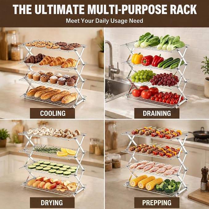 P&P CHEF 4 Tier Collapsible Cooling Rack,Silver