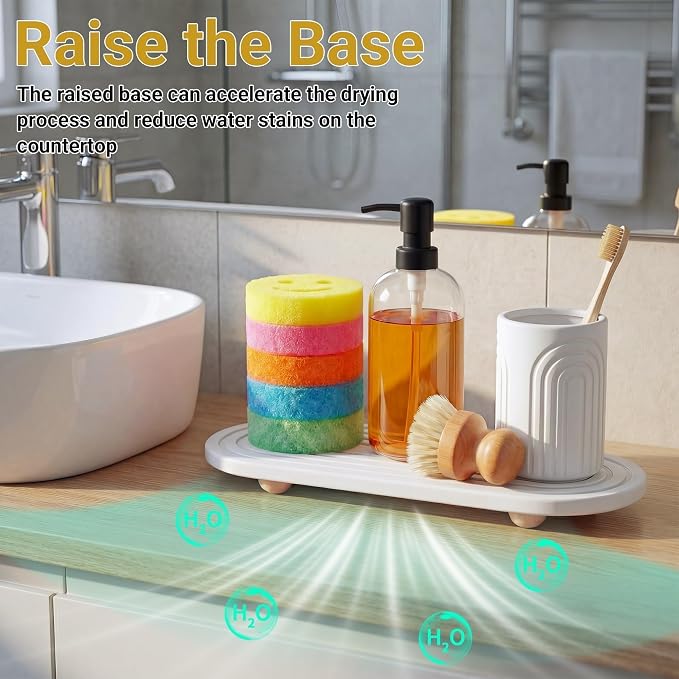 Fast-Dry Diatomite Sink Tray Organizer Absorbent White | Absorbent Diatomite Material, 11.8*3.9 in, Versatile Sink Organizer