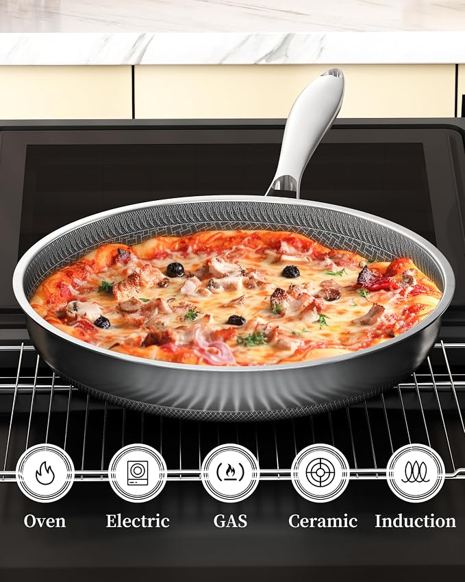 LOLYKITCH 7 QT Saute Pan with Lid & 12'' Frying Pan Set | Detachable Handle | Ceramic Nonstick | Tri-Ply Stainless Steel | Hybrid Cookware Set | Oven & Induction Ready | PFOA-FREE | For Searing Frying