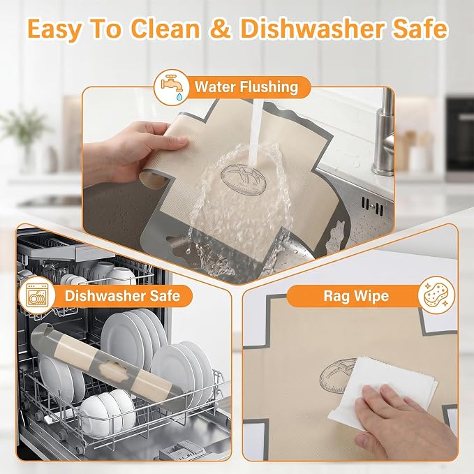 2Pcs Silicone Bread Pan Liner Reusable Baking Mat Fits 9x5" Loaf Pans | Non-Stick, Heat Resistant Loaf Pan Lifters with 4 Handles