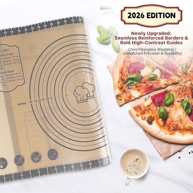 DANIA & DEAN 28"x20" Extra Thick Silicone Baking Mat for Pastry and Bread | Non-Slip & Non-Stick Mat with Measurements, for Pizza, Pie Crust, Dough Rolling & Sourdough, Reusable Counter Sheet