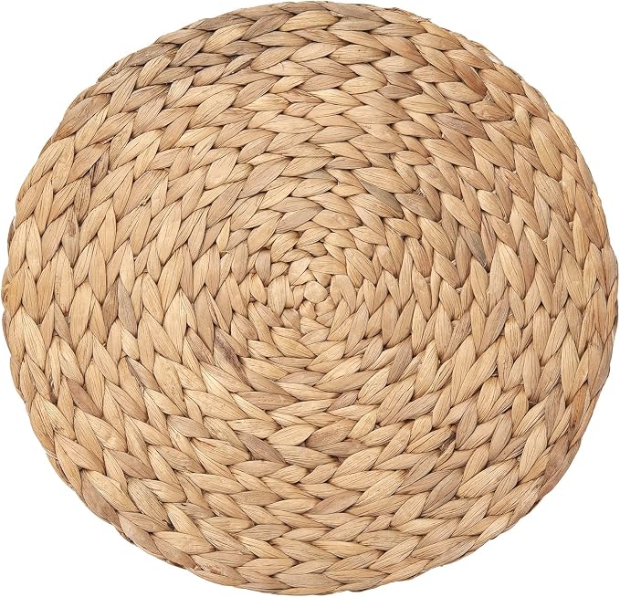 6 Pack 13.8" Woven Placemats, Natural Hand-Woven Water Hyacinth Placemats, Round Braided Rattan Tablemats for Dining Table, Large Weave Round Place Mats Heat Resistant Non-Slip Table Mats, 13.8 Inch