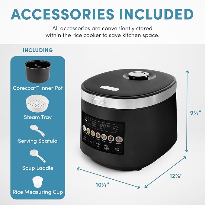 AROMA® CoreCoat™ Smart Digital Rice Cooker and Multicooker, 10-Cup (Uncooked) / 20-Cup (Cooked), with 8 Modes and PFSA-free, Non-Stick Ceramic Coating