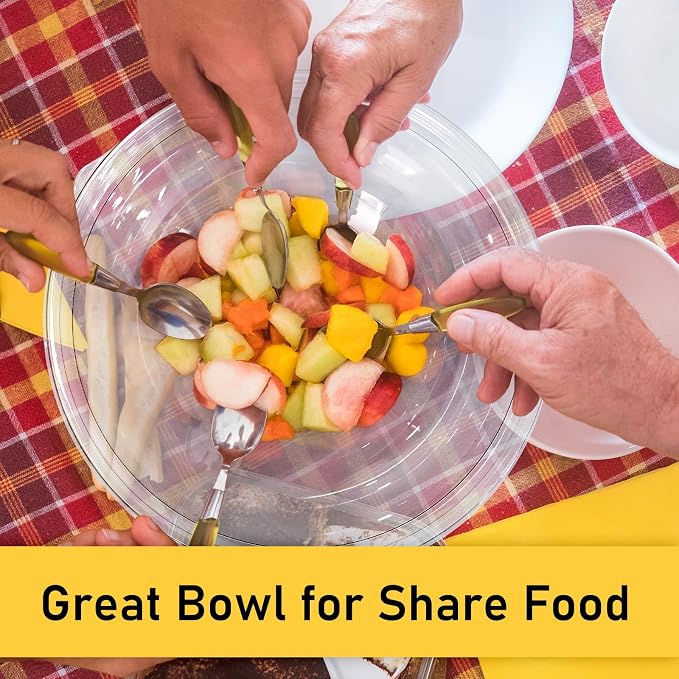 EcoDispose 160 oz Clear Disposable Round Plastic Salad Bowl Sets, 16 Pcs | 4 Sets with Lids, Spoons & Forks, Heavy-Duty Salad Serving Bowl for Catering & Parties