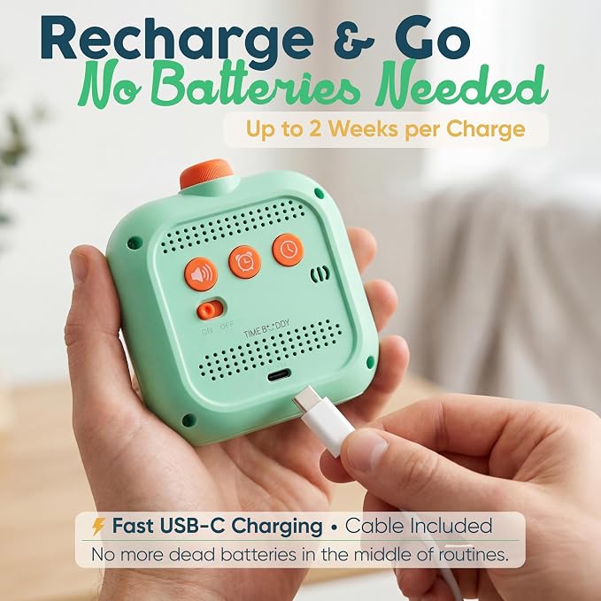 Digital Visual Timer for Kids - Calmer Routines & Transitions | Silent, Rechargeable, 99-Min Clock, Alarm, Countdown & Count-up; For Classroom, Home & Therapy - Builds Focus & Independence