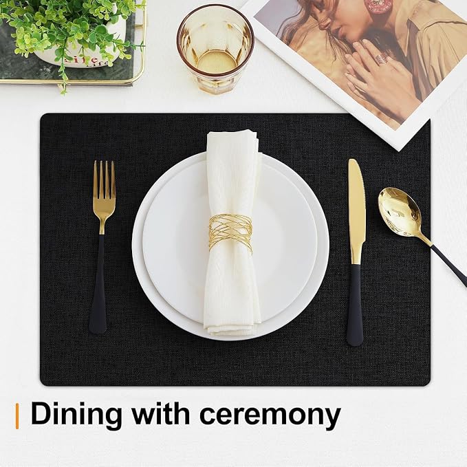 Homaxy Cloths Placemats for Dining Table Set of 4, 13" x 19", Black | Heat Resistant, Washable, Cotton Linen Blend Table Mats, Easy to Clean Place Mats, Indoor Outdoor