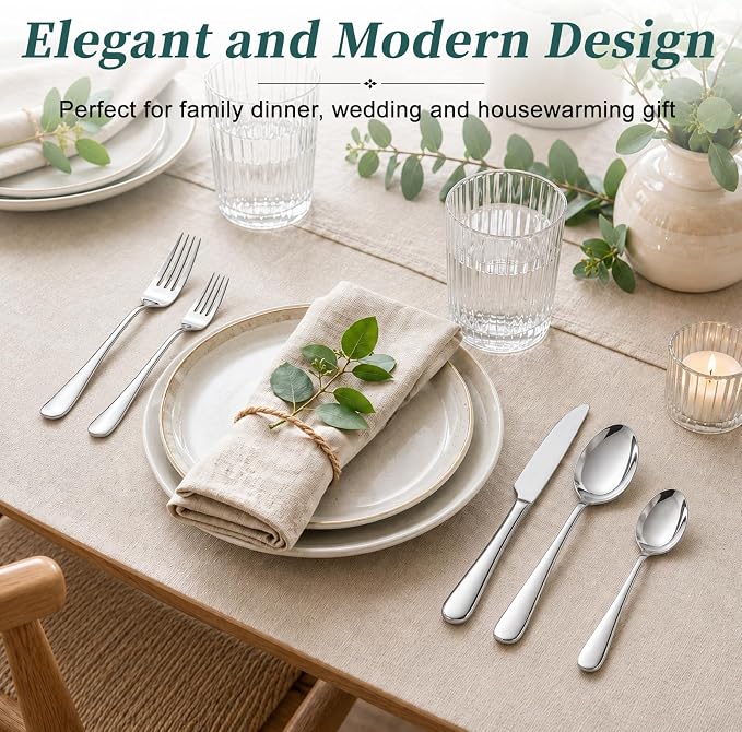 45-Piece Silverware Set with Organizer, Stainless Steel Flatware Set for 8 | Mirror Polished, Includes Forks, Knives, Spoons & Serving Utensils, Cutlery Utensils Set for Home Wedding & Housewarming