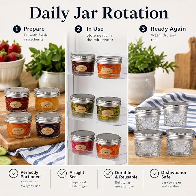 4 oz Glass Jars with Lids, 12 Pack Wide Mouth Small Mason Jars with Twine & Tags, Airtight Leakproof Mini Jam & Jelly Jars with Label Area for Baby Food, Spices, Pudding & Homemade Gifts