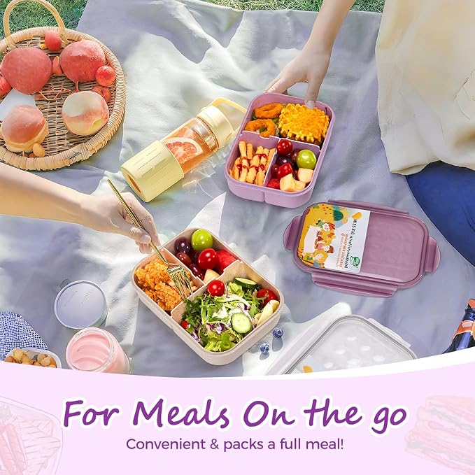 MISS BIG® Bento Lunch Box for Kids, 1150ml, 3 Compartments, Purple | Purple kids bento lunch box for school lunch, daycare snacks, preschool meals, picnic food, and travel.