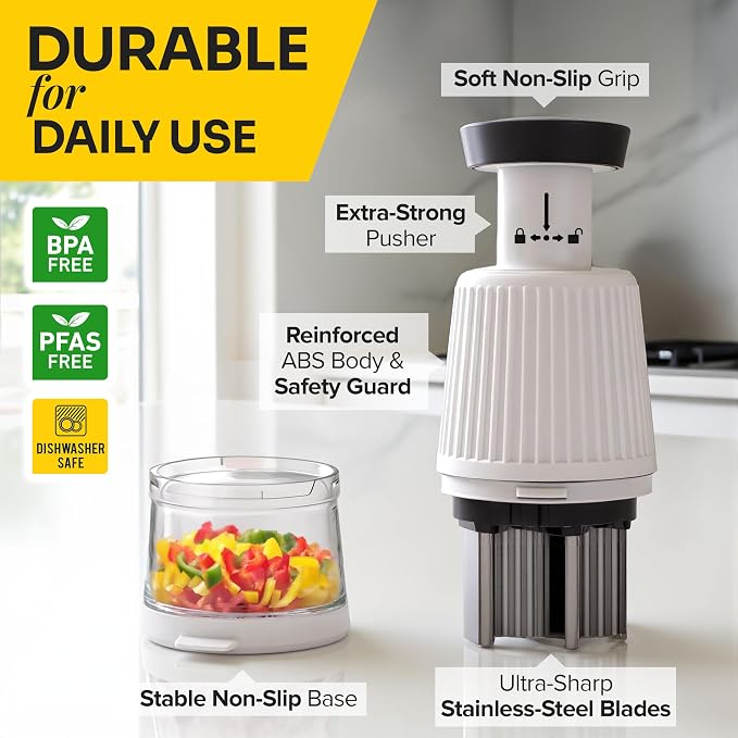UltraChop Push Food & Vegetable Chopper | Heavy-Duty Stainless Steel Blades, Durable & Ergonomic Design, Veggie, Meat, Garlic Cutter, Slicer, Soft Non-Slip Grip