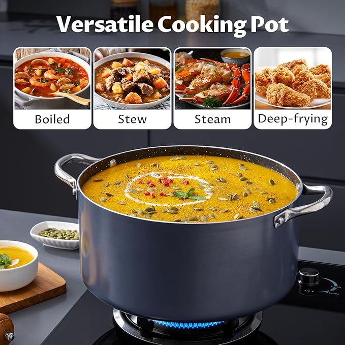 BEZIA 10 Quart Nonstick Stock Pot with Lid, Large Induction Cooking Pot | Soup Pot for Holiday Hosting & Meal Prep, All Stove Compatible, Oven & Dishwasher Safe, for Nutrient-Rich Simmering & Stews